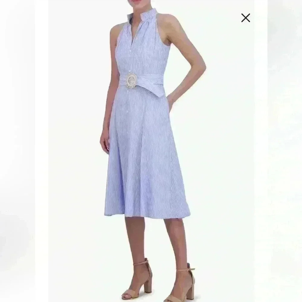 Eliza J Striped Sleeveless Shirtdress